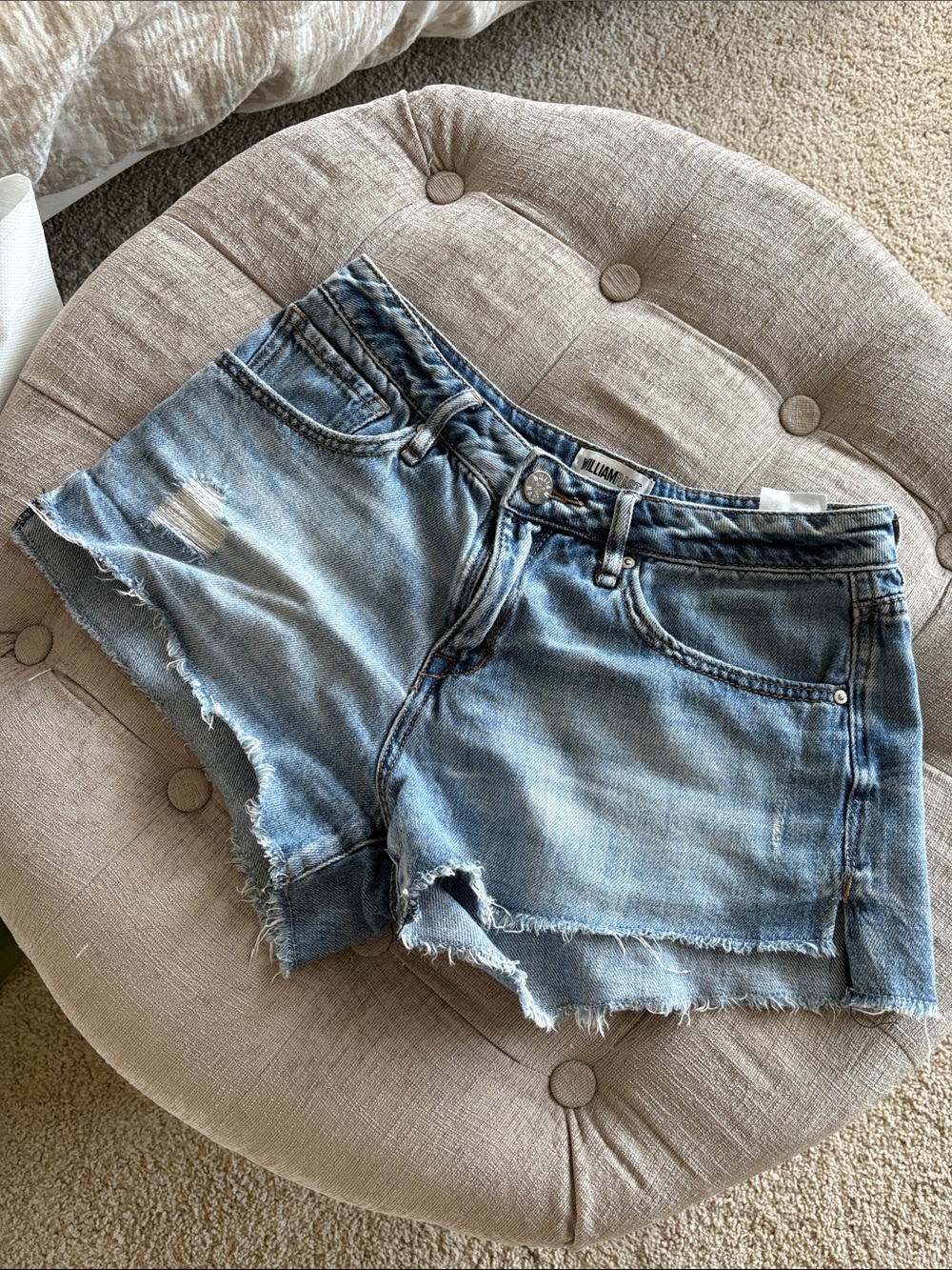William Rast by Justin Timberlake Faded Distressed Cutoff Denim Shorts